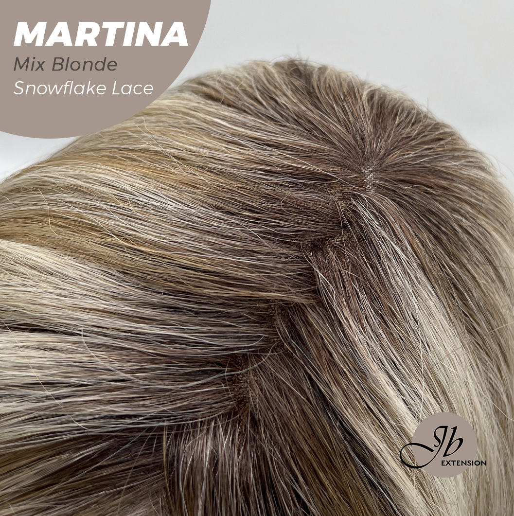JBEXTENSION 17 Inches Wave Mix Blonde Pre-Cut Side Part Snowflake Lace Frontlace Glueless Wig MARTINA MIX BLONDE【BENDY EAR TABS】