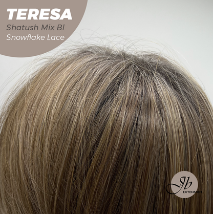 JBEXTENSION 18 Inches Shatush Mix Blonde Pre-Cut Snowflake Lace Frontlace Glueless Wig TERESA SHATUSH MIX BLONDE【PERMATEASE】【BENDY EAR TABS】- M/L