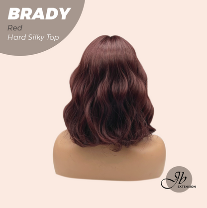 JBEXTENSION 12 Inches Scalpiana Wave Red 3.5X4 Hard Silky Top Natural Scalp Effect Wig with Bang BRADY RED