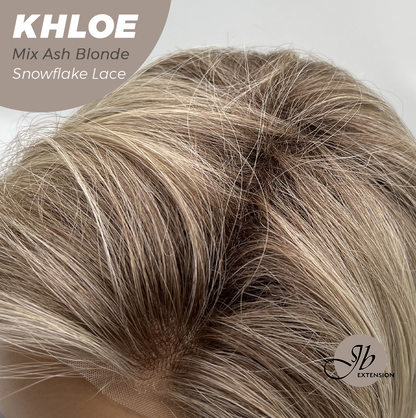 JBEXTENSION 12 Inches Bob Cut Mix Ash Blonde Pre-Cut Snowflake Lace Frontlace Glueless Wig KHLOE MIX ASH BLONDE【PERMATEASE】【BENDY EAR TABS】- M/L