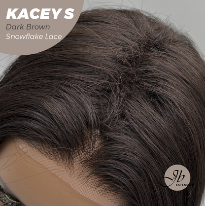 JBEXTENSION 20 Inches Dark Brown Pre-Cut Snowflake Lace Frontlace Glueless Wig KACEY S DARK BROWN【PERMATEASE】【BENDY EAR TABS】- M/L