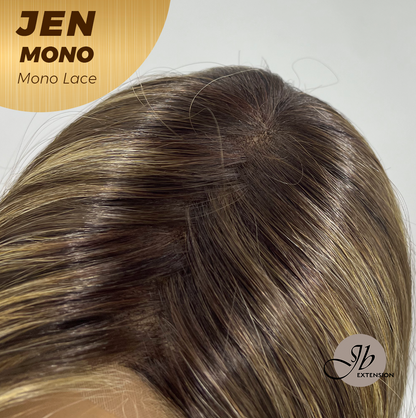 HOT OF SEASON -JBEXTENSION JEN MONO Monofilament Handmade Wig 6X5 Full Monofilament Hand Tied Top Wig 18 Inches Hazelnut Blonde Highlight Mono Lace Wig With Anti-slip Silicone Strips Glueless Wig JEN MONO【BENDY EAR TABS】