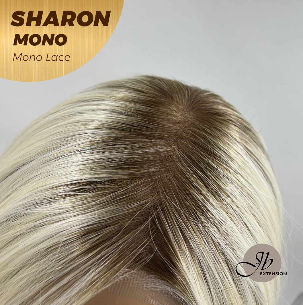 [FINAL SALE] JBEXTENSION SHARON MONO Monofilament Handmade Wig 6X5 Full Monofilament Hand Tied Top Wig 20 Inches Platinum Blonde With Dark Root Wave Mono Lace Wig With Anti-slip Silicone Strips Glueless Wig SHARON MONO【BENDY EAR TABS】