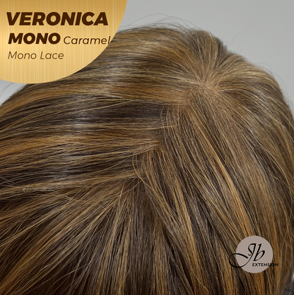 JBEXTENSION VERONICA MONO Monofilament Handmade Wig 6X5 Full Monofilament Hand Tied Top Wig 12 Inches Caramel Wave Mono Lace Wig With Anti-slip Silicone Strips Glueless Wig VERONICA MONO CARAMEL【BENDY EAR TABS】