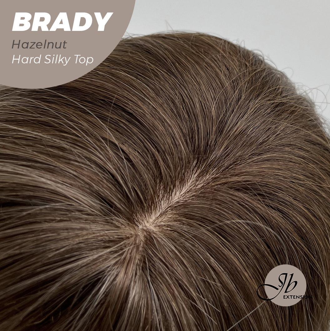 JBEXTENSION 12 Inches Scalpiana Wave Hazelnut 3.5X4 Hard Silky Top Natural Scalp Effect Wig with Bang BRADY HAZELNUT
