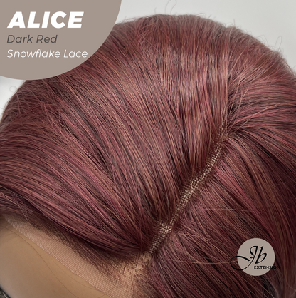 JBEXTENSION 12 Inches Dark Red Pre-Cut Side Part Snowflake Lace Frontlace Glueless Wig ALICE DARK RED【BENDY EAR TABS】- M/L