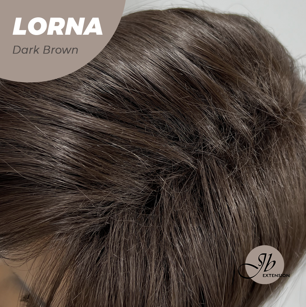 [FINAL SALE] HOT OF SEASON -18 Inches Dark Brown Curly Women Fashion Full Machine Wig With Bangs LORNA DARK BROWN【PLUS PERMATEASE】【BENDY EAR TABS】