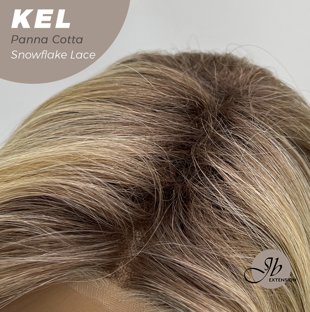 JBEXTENSION 22 Inches Panna Cotta Pre-Cut Snowflake Lace Frontlace Glueless Wig KEL PANNA COTTA【PERMATEASE】【BENDY EAR TABS】- M/L