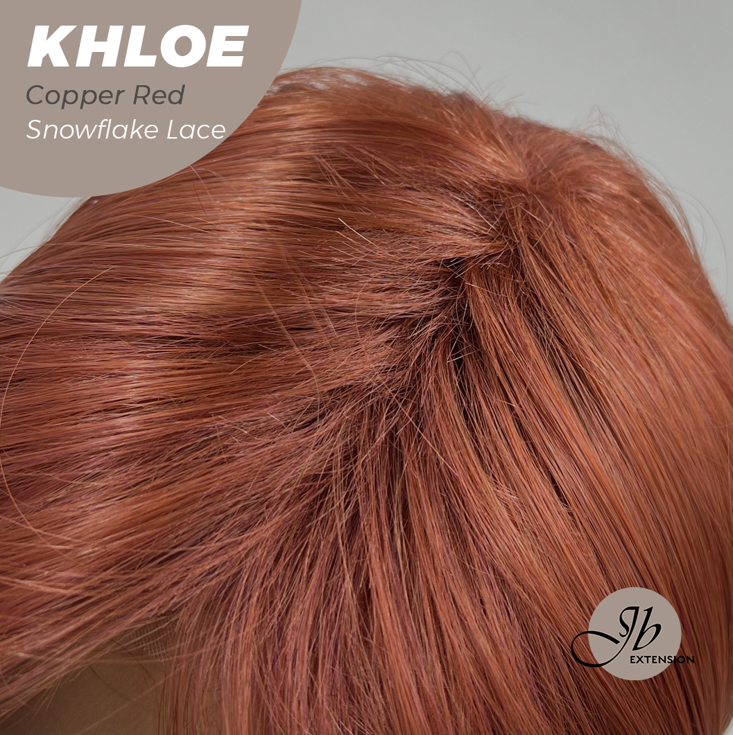 JBEXTENSION 12 Inches Bob Cut Copper Red Pre-Cut Snowflake Lace Frontlace Glueless Wig KHLOE COPPER RED【PERMATEASE】【BENDY EAR TABS】- M/L