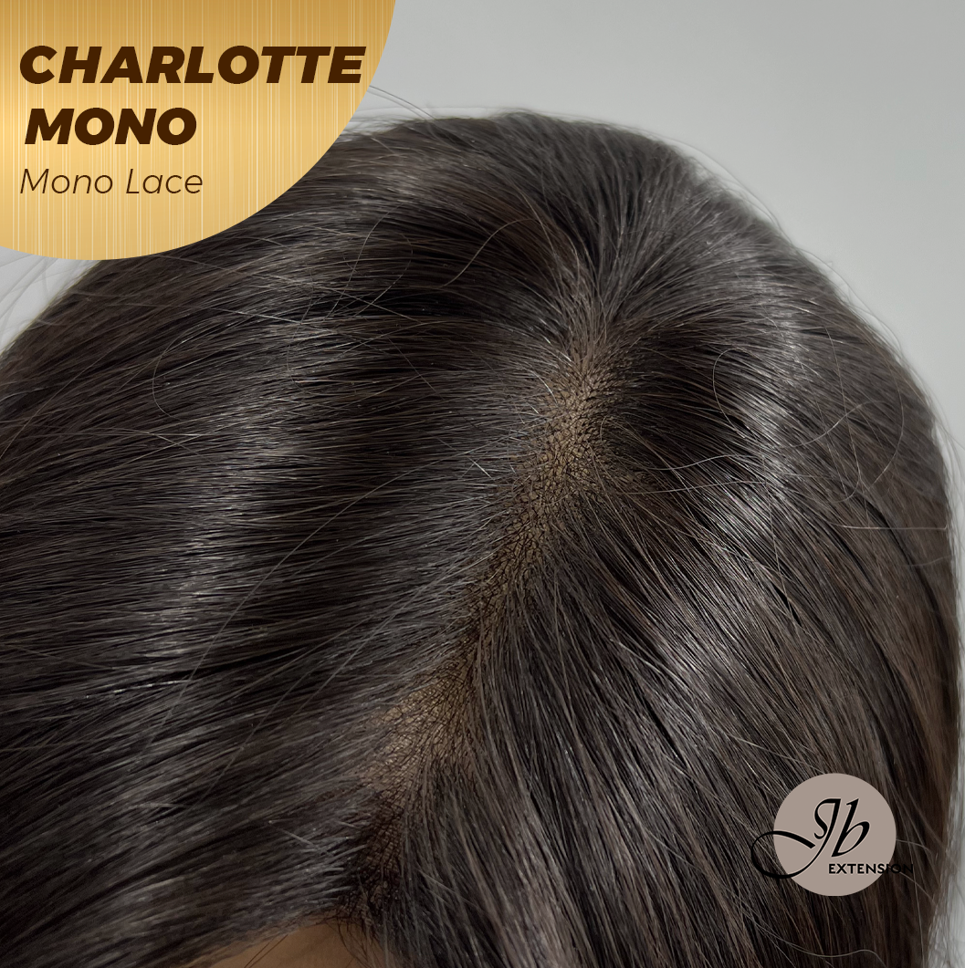 JBEXTENSION CHARLOTTE MONO Partial Monofilament Wig 22 Inches Natural Black Partial Mono Lace Glueless Wig CHARLOTTE MONO【BENDY EAR TABS】