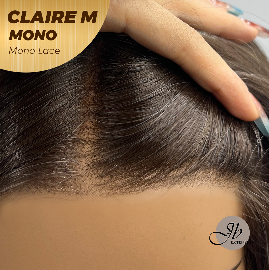JBEXTENSION CLAIRE MONO Partial Monofilament Wig 22 Inches Brown with Highlight Partial Mono Lace Glueless Wig CLAIRE MONO【BENDY EAR TABS】