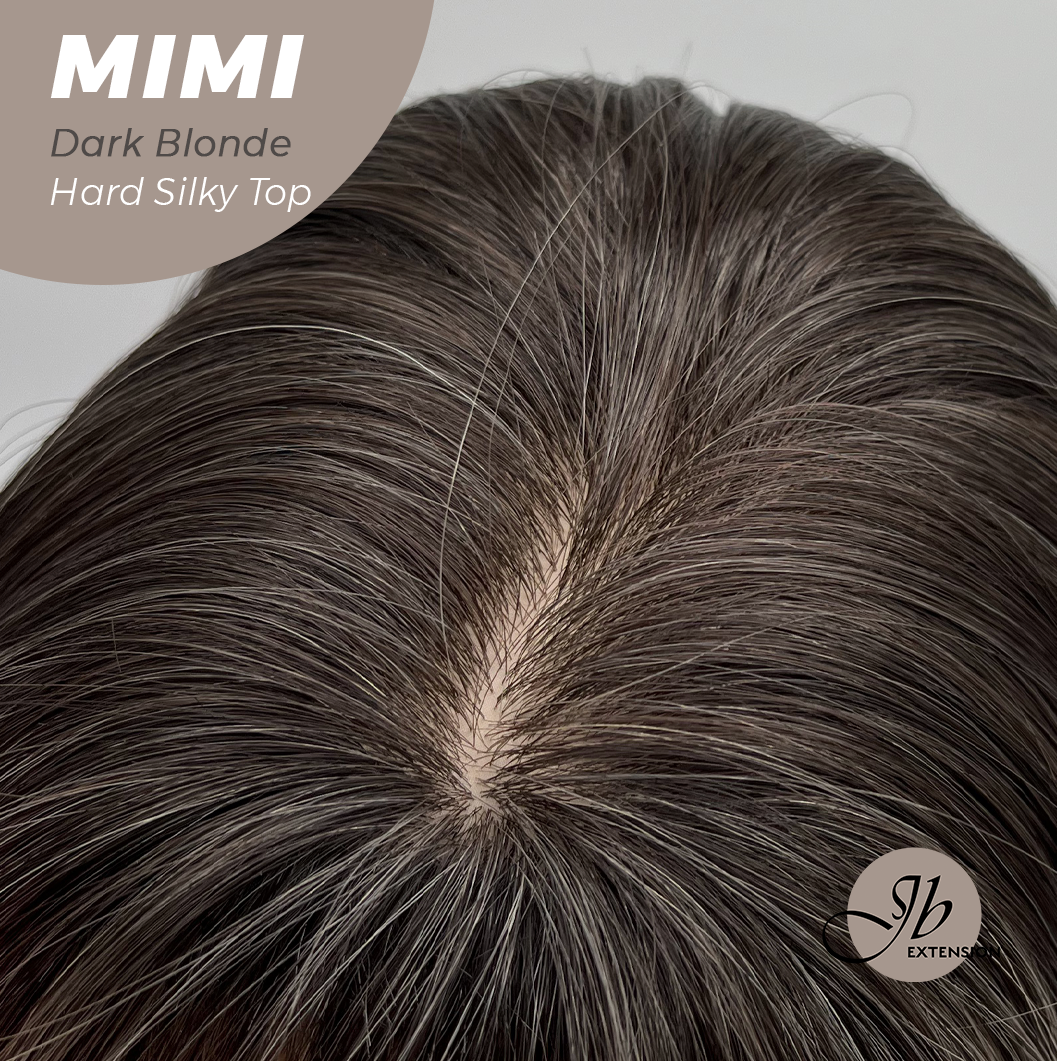 JBEXTENSION 16 Inches Scalpiana 3.5X4 Hard Silky Top Natural Scalp Effect Dark Blonde Body Wave Wig with Bangs Wig MIMI SILK TOP - DARK BLONDE