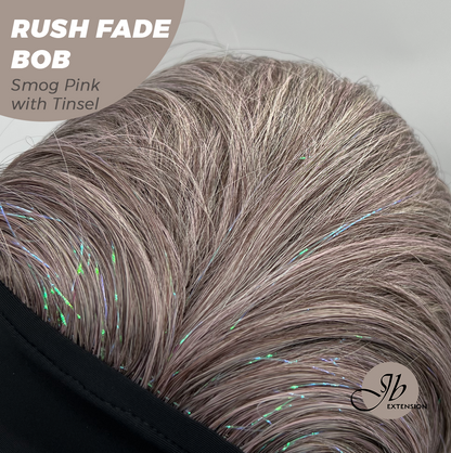 JBEXTENSION 12 Inches Short Hair Smog Pink with Tinsel Headband Wig RUSH FADE BOB - SMOG PINK WITH TINSEL