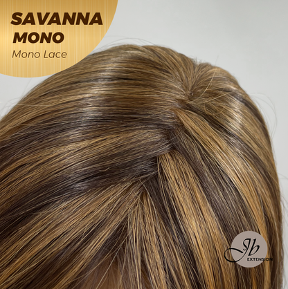 JBEXTENSION SAVANNA MONO Monofilament Handmade Wig 6X5 Full Monofilament Hand Tied Top Wig 16 Inches Caramel Wave Mono Lace Wig with Anti-slip Silicone Strips Glueless Wig SAVANNA MONO - CARAMEL【BENDY EAR TABS】