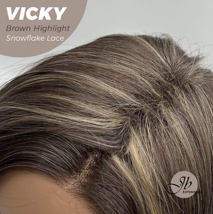 [FINAL SALE] JBEXTENSION 20 Inches Dark Brown with Highlight Pre-Cut Snowflake Lace Frontlace Glueless Wig VICKY BROWN HIGHLIGHT【PERMATEASE】【BENDY EAR TABS】- M/L