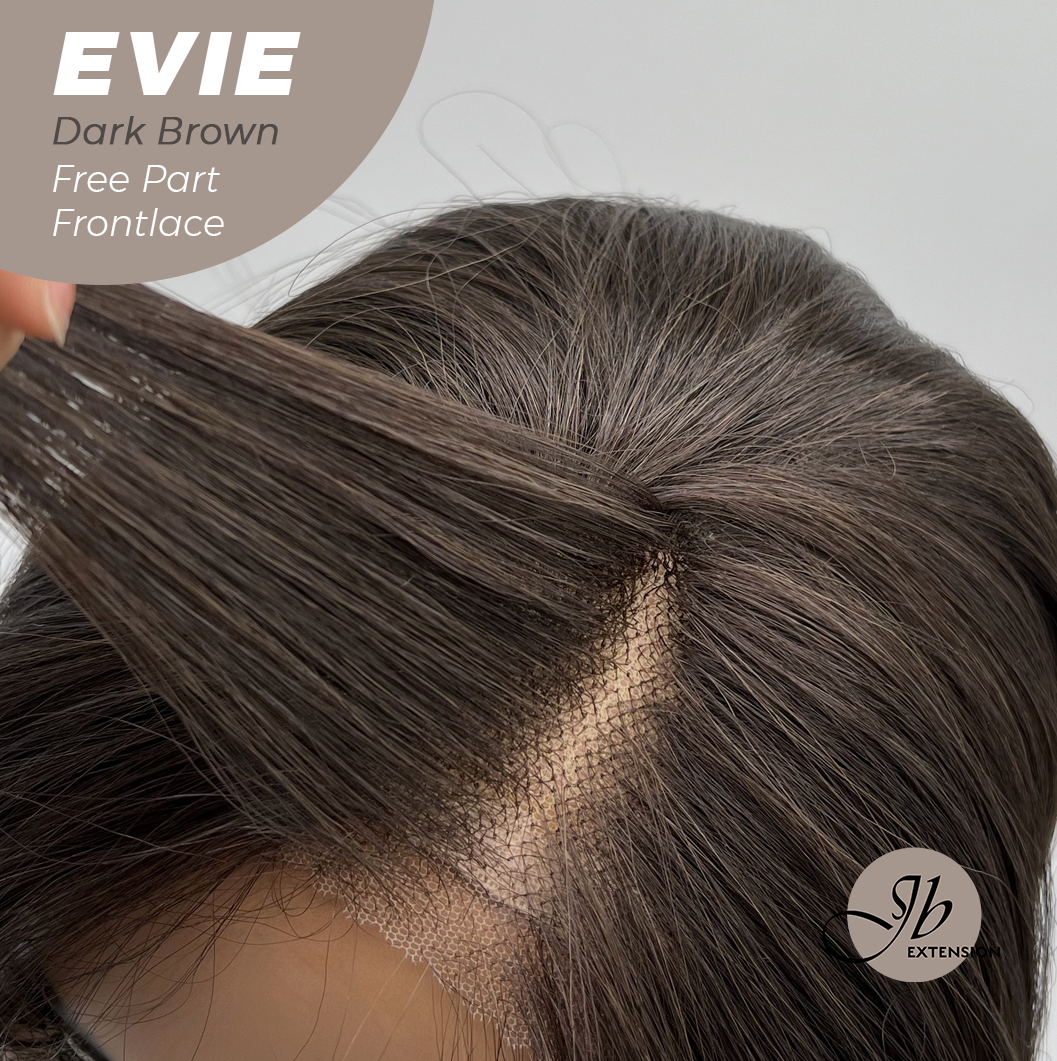 JBEXTENSION 22 Inches Dark Brown Pre-Cut Free Part Frontlace Glueless Wig EVIE DARK BROWN