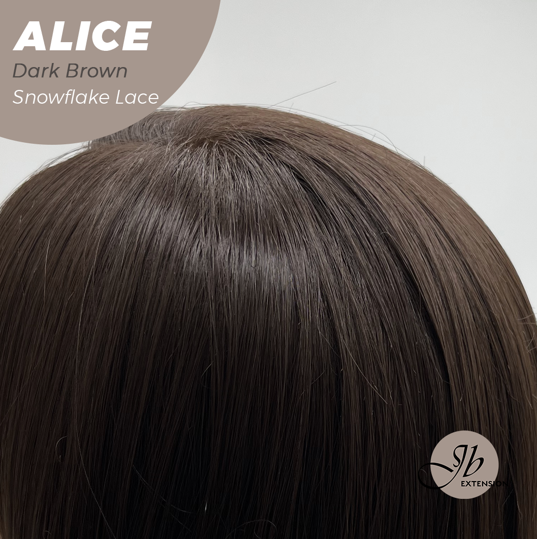 JBEXTENSION 12 Inches Dark Brown Pre-Cut Side Part Snowflake Lace Frontlace Glueless Wig ALICE DARK BROWN【BENDY EAR TABS】- S/M