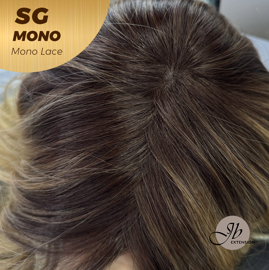 [FINAL SALE] JBEXTENSION SG MONO Monofilament Handmade Wig 6X5 Full Monofilament Hand Tied Top Wig 15 Inches Sunset Blonde Mono Lace Wig With Anti-slip Silicone Strips Glueless Wig SG MONO【BENDY EAR TABS】