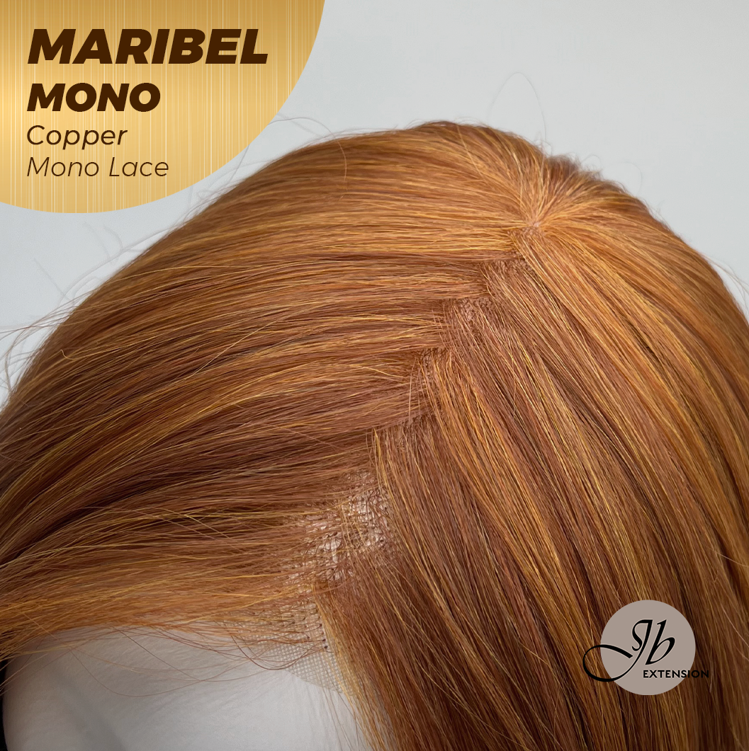 JBEXTENSION MARIBEL MONO COPPER Monofilament Handmade Wig 6X5 Full Monofilament Hand Tied Top Wig 16 Inches Copper Wave Mono Lace Wig With Anti-slip Silicone Strips Glueless Wig MARIBEL MONO COPPER【BENDY EAR TABS】