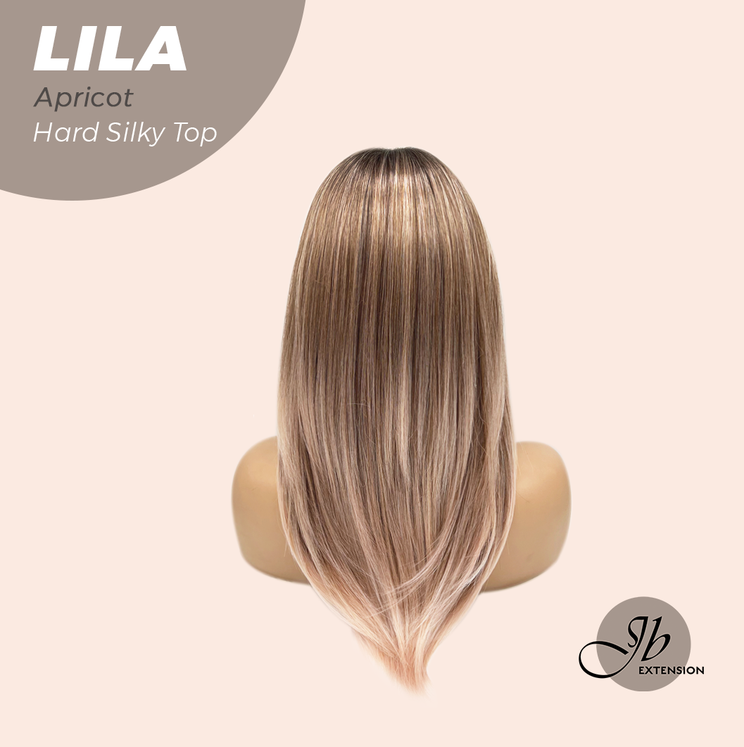 JBEXTENSION 20 Inches Scalpiana Apricot Wolf Cut 3.5X4 Hard Silky Top Natural Scalp Effect Wig With Bangs LILA APRICOT