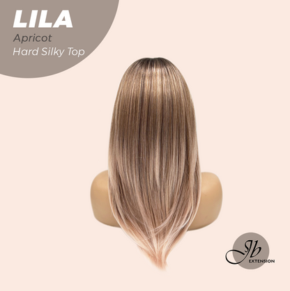 JBEXTENSION 20 Inches Scalpiana Apricot Wolf Cut 3.5X4 Hard Silky Top Natural Scalp Effect Wig With Bangs LILA APRICOT