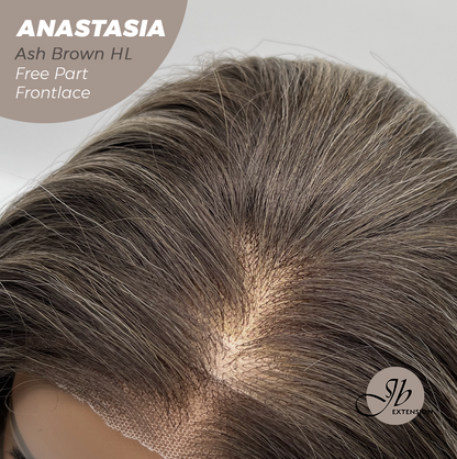 JBEXTENSION 20 Inches Ash Brown Highlight Curly Pre-Cut 13X3 Lace Free Part Frontlace Glueless Wig ANASTASIA ASH BROWN HIGHLIGHT
