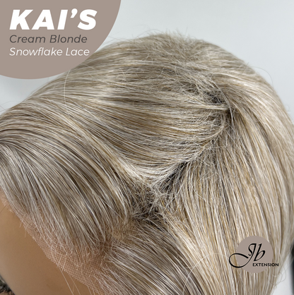 JBEXTENSION 18 Inches Cream Blonde Pre-Cut Snowflake Lace Frontlace Glueless Wig KAI'S CREAM BLONDE【PERMATEASE】【BENDY EAR TABS】- M/L