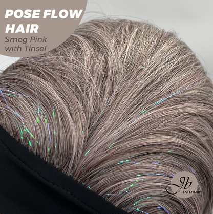 JBEXTENSION 18 Inches Smog Pink with Tinsel Headband Wig POSE FLOW HAIR - SMOG PINK WITH TINSEL