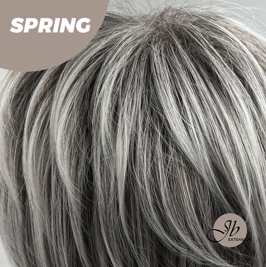 JBEXTENSION Pixie Cut Silver Half Real Human Hair Half Futura Fiber Fashion Women Wig SPRING