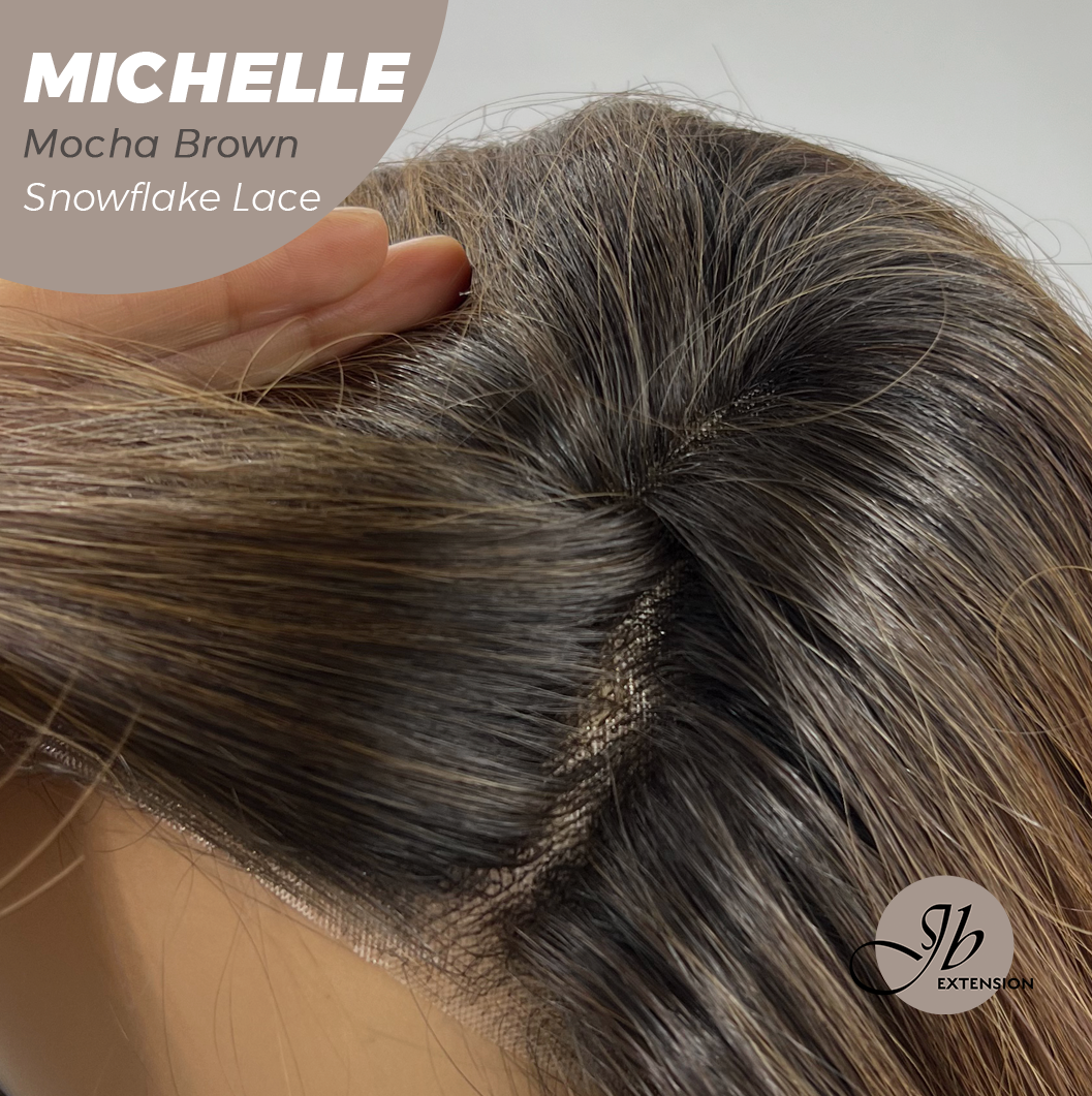 JBEXTENSION 10 Inches Mocha Brown Pre-Cut Side Part Snowflake Lace Frontlace Glueless Wig MICHELLE MOCHA BROWN【BENDY EAR TABS】- M/L
