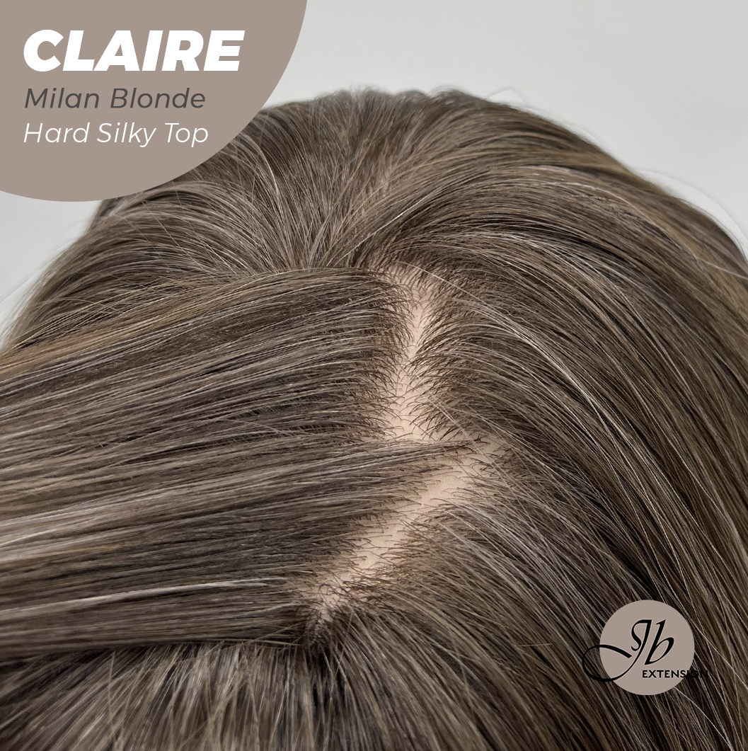 JBEXTENSION 22 Inches Scalpiana Milan Blonde 3.5X4 Hard Silky Top Natural Scalp Effect Women Wig with Bangs CLAIRE SILKY TOP - MILAN BLONDE