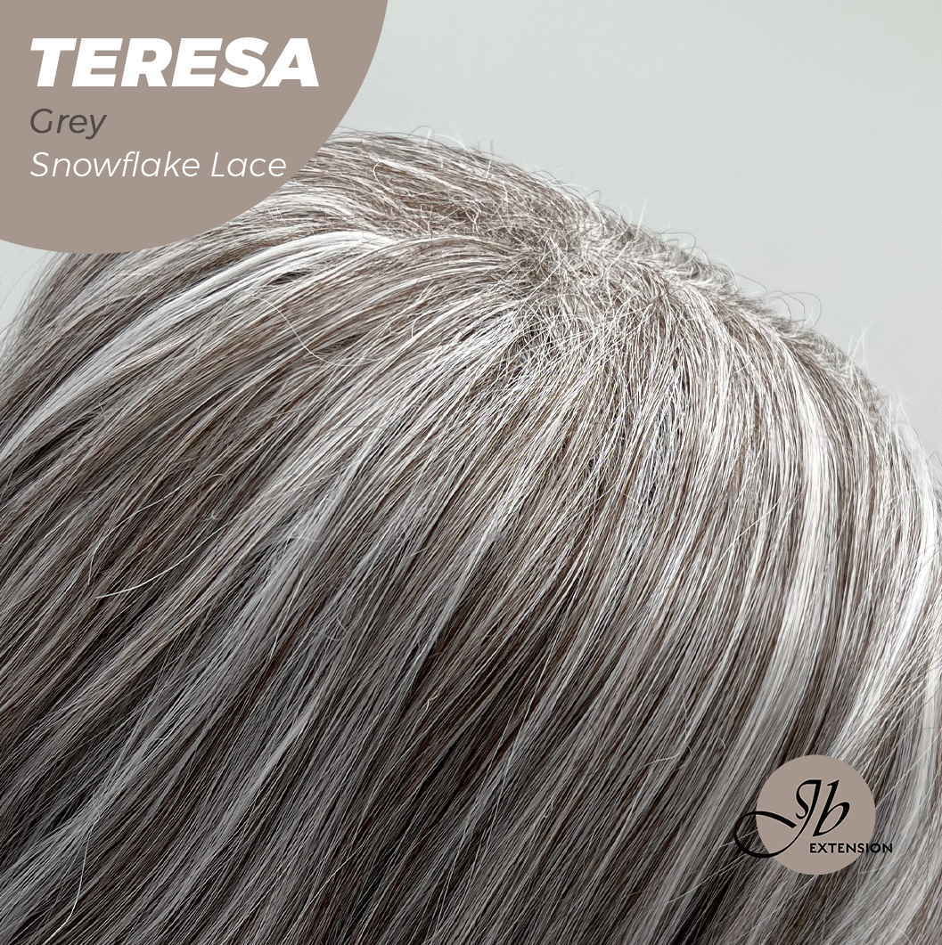JBEXTENSION 18 Inches Grey Pre-Cut Snowflake Lace Frontlace Glueless Wig TERESA GREY【PERMATEASE】【BENDY EAR TABS】- M/L