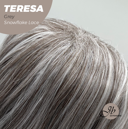 JBEXTENSION 18 Inches Grey Pre-Cut Snowflake Lace Frontlace Glueless Wig TERESA GREY【PERMATEASE】【BENDY EAR TABS】- M/L