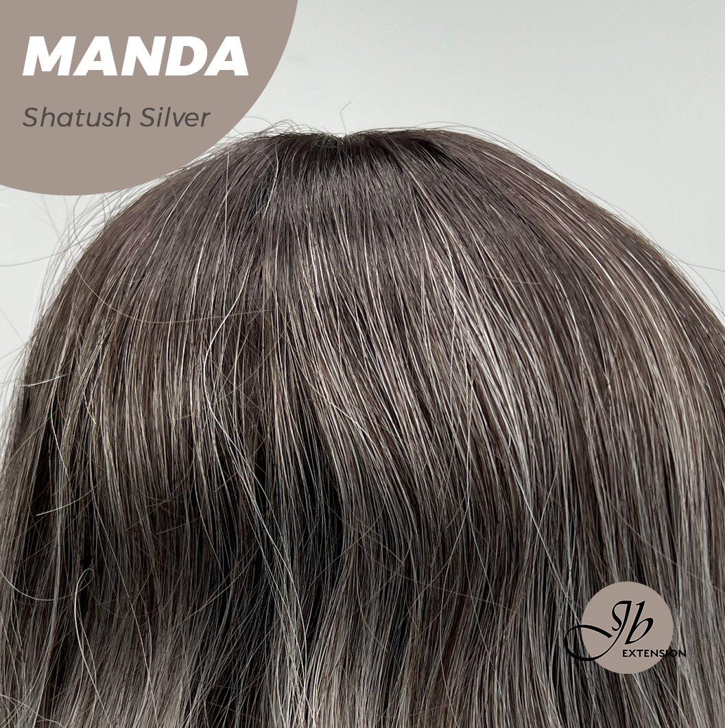 JBEXTENSION 26 Inches Long Shatush Silver Body Wave With Bangs MANDA SHATUSH SILVER