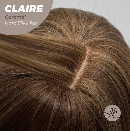 JBEXTENSION 22 Inches Scalpiana Caramel 3.5X4 Hard Silky Top Natural Scalp Effect Women Wig with Bangs CLAIRE SILKY TOP - CARAMEL