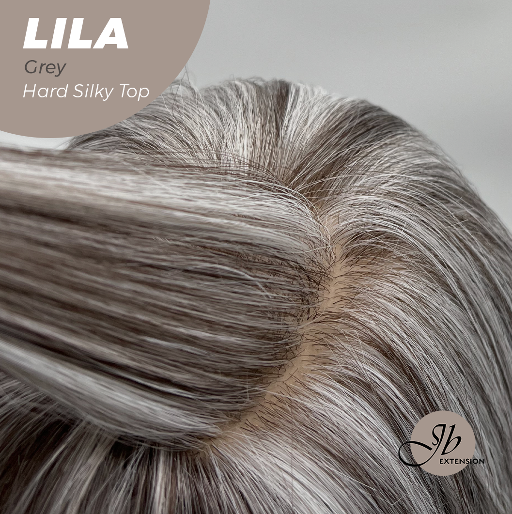 JBEXTENSION 20 Inches Scalpiana Grey Wolf Cut 3.5X4 Hard Silky Top Natural Scalp Effect Wig With Bangs LILA GREY