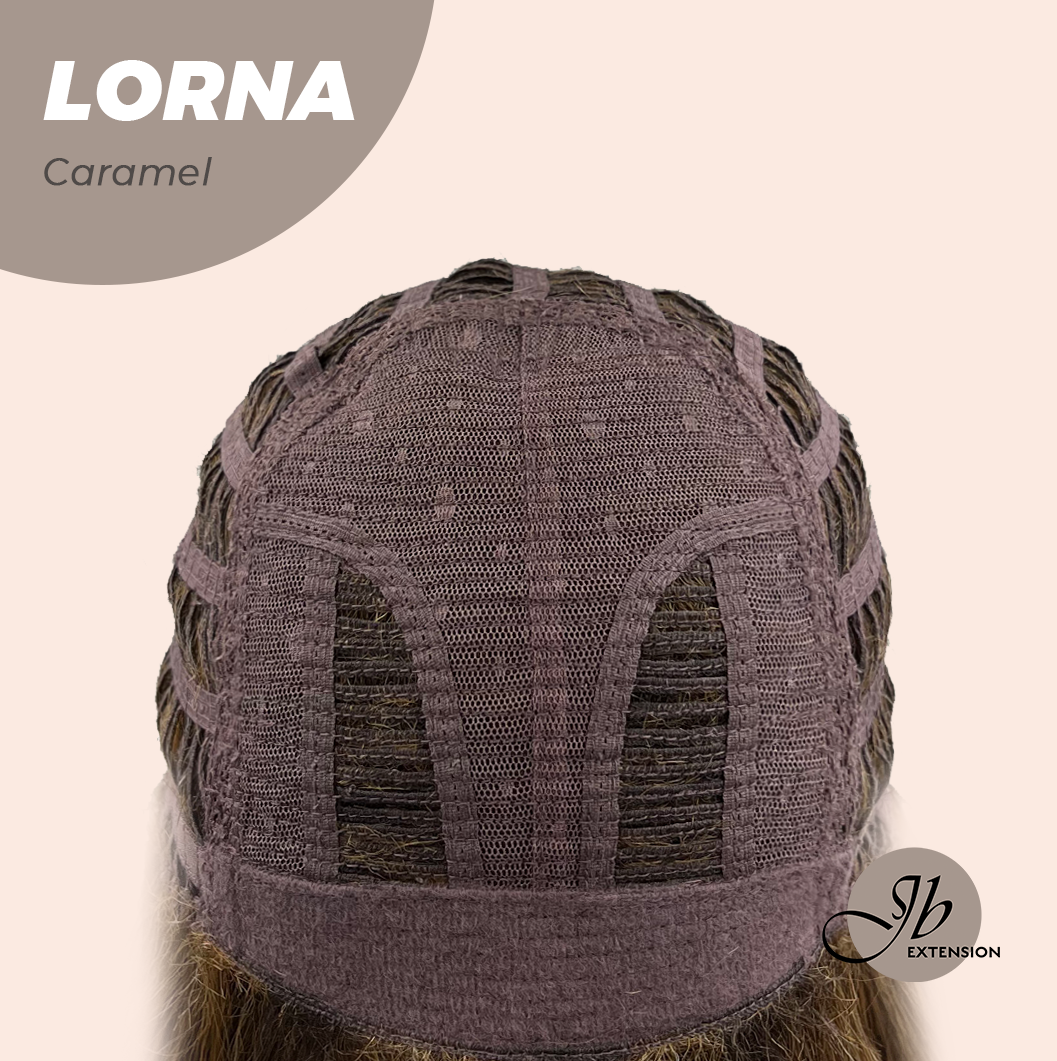 [FINAL SALE] HOT OF SEASON -18 Inches Caramel Curly Women Fashion Full Machine Wig With Bangs LORNA CARAMEL【PLUS PERMATEASE】【BENDY EAR TABS】