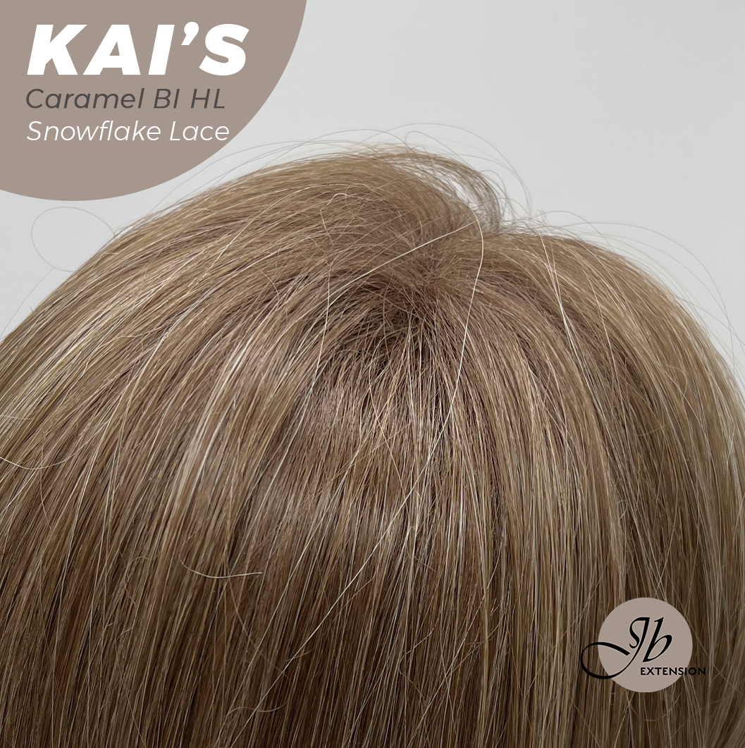 JBEXTENSION 18 Inches Caramel Blonde Highlight Pre-Cut Snowflake Lace Frontlace Glueless Wig KAI'S CARAMEL BLONDE HIGHLIGHT【PERMATEASE】【BENDY EAR TABS】- M/L