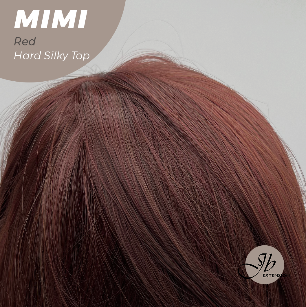 JBEXTENSION 16 Inches Scalpiana 3.5X4 Hard Silky Top Natural Scalp Effect Red Body Wave Wig with Bangs Wig MIMI SILK TOP - RED