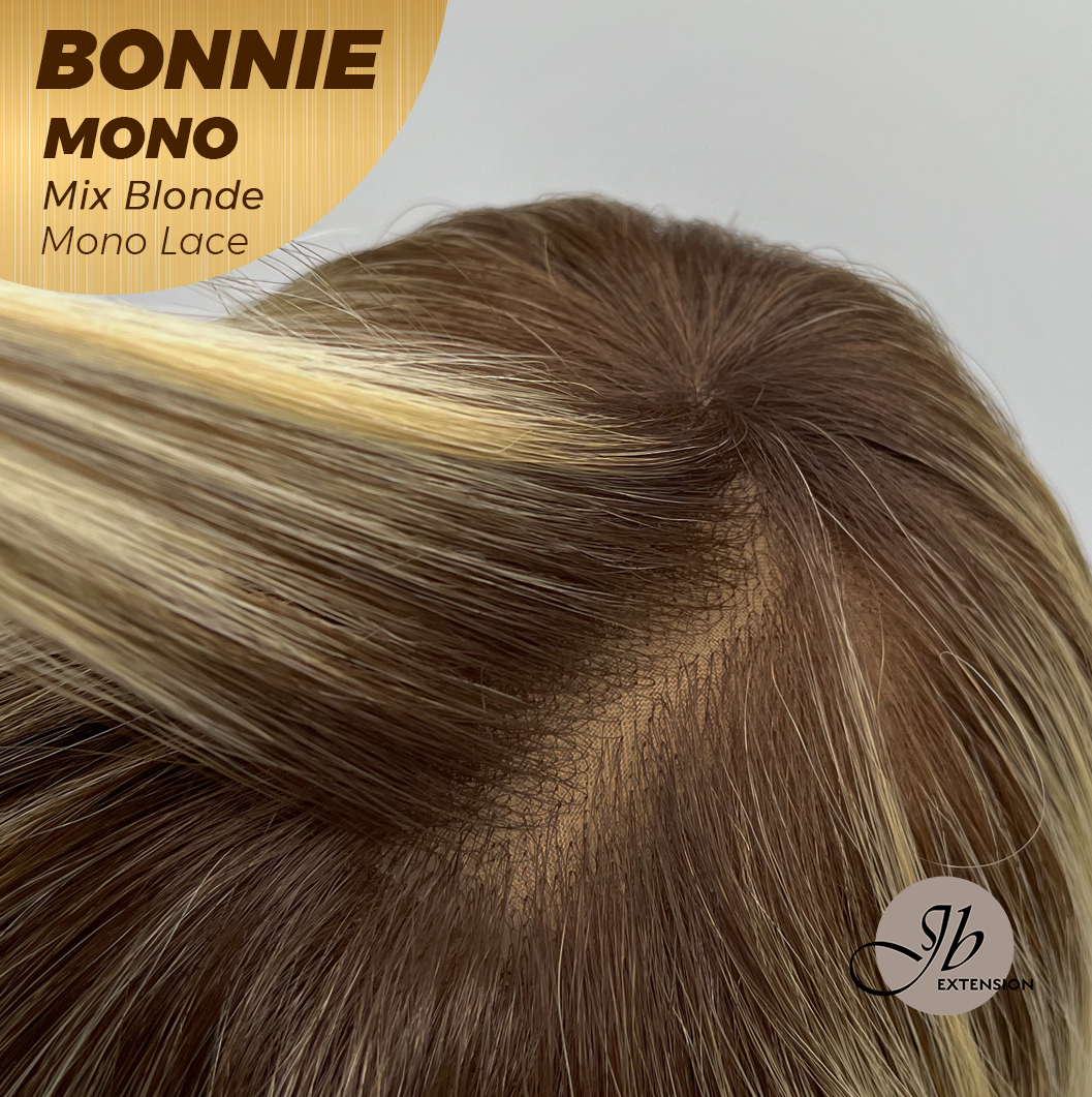 HOT OF SEASON - BONNIE MONO Full Monofilament Handmade Full Lace Full Hand Tied Wig 12 Inches Mix Blonde With Dark Root Mono Lace Handmade Futura Fiber Glueless Wig BONNIE MONO MIX BLONDE【BENDY EAR TABS】