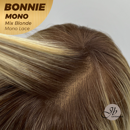 HOT OF SEASON - BONNIE MONO Full Monofilament Handmade Full Lace Full Hand Tied Wig 12 Inches Mix Blonde With Dark Root Mono Lace Handmade Futura Fiber Glueless Wig BONNIE MONO MIX BLONDE【BENDY EAR TABS】