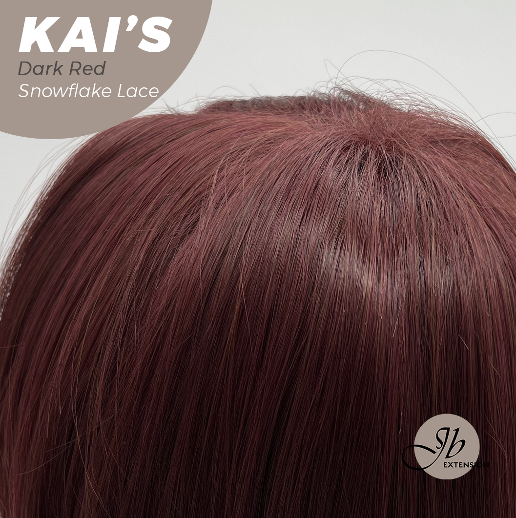 JBEXTENSION 18 Inches Dark Red Pre-Cut Snowflake Lace Frontlace Glueless Wig KAI'S DARK RED【PERMATEASE】【BENDY EAR TABS】- M/L