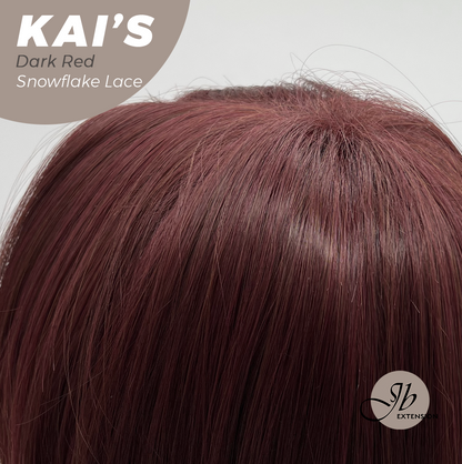 JBEXTENSION 18 Inches Dark Red Pre-Cut Snowflake Lace Frontlace Glueless Wig KAI'S DARK RED【PERMATEASE】【BENDY EAR TABS】- M/L