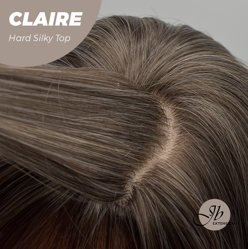 JBEXTENSION 22 Inches Scalpiana Brown with Highlight 3.5X4 Hard Silky Top Natural Scalp Effect Women Wig with Bangs CLAIRE SILKY TOP - BROWN HIGHLIGHT