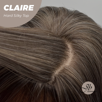 JBEXTENSION 22 Inches Scalpiana Brown with Highlight 3.5X4 Hard Silky Top Natural Scalp Effect Women Wig with Bangs CLAIRE SILKY TOP - BROWN HIGHLIGHT