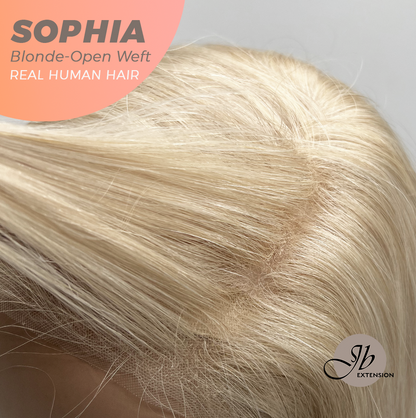 JBEXTENSION 12 Inches Blonde Pre-Cut Free Part Frontlace Glueless Real Human Hair Wig SOPHIA BLONDE - Open Weft【BENDY EAR TABS】