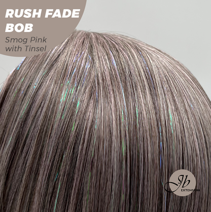 JBEXTENSION 12 Inches Short Hair Smog Pink with Tinsel Headband Wig RUSH FADE BOB - SMOG PINK WITH TINSEL