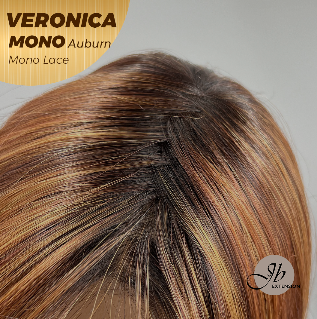Nichole's Selection - VERONICA MONO Monofilament Handmade Wig 6X5 Full Monofilament Hand Tied Top Wig 12 Inches Auburn Wave Mono Lace Wig With Anti-slip Silicone Strips Glueless Wig VERONICA MONO AUBURN【BENDY EAR TABS】
