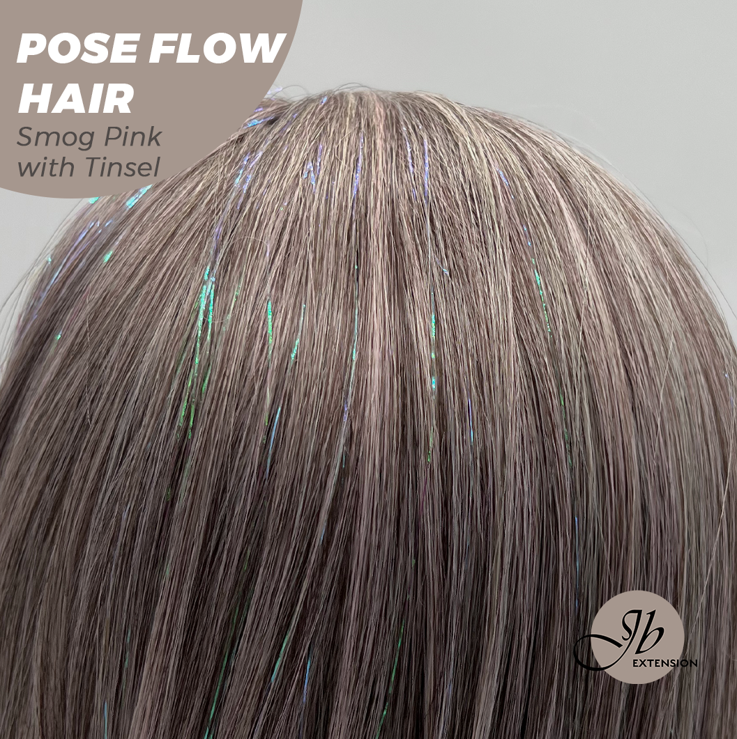 JBEXTENSION 18 Inches Smog Pink with Tinsel Headband Wig POSE FLOW HAIR - SMOG PINK WITH TINSEL