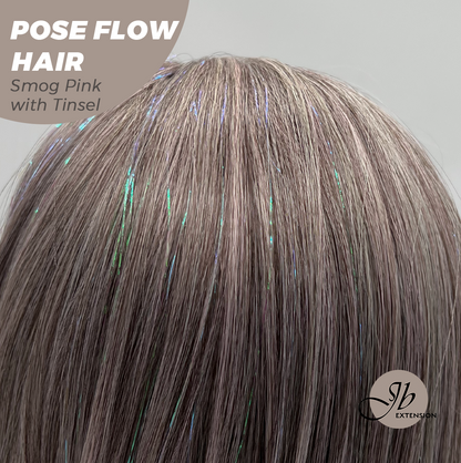 JBEXTENSION 18 Inches Smog Pink with Tinsel Headband Wig POSE FLOW HAIR - SMOG PINK WITH TINSEL
